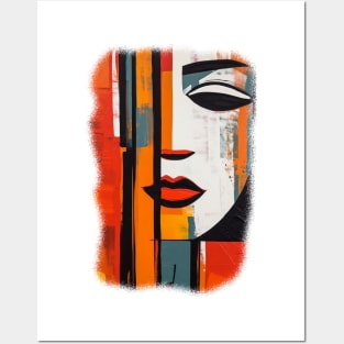 Abstract woman face, straight lines on canvas Posters and Art